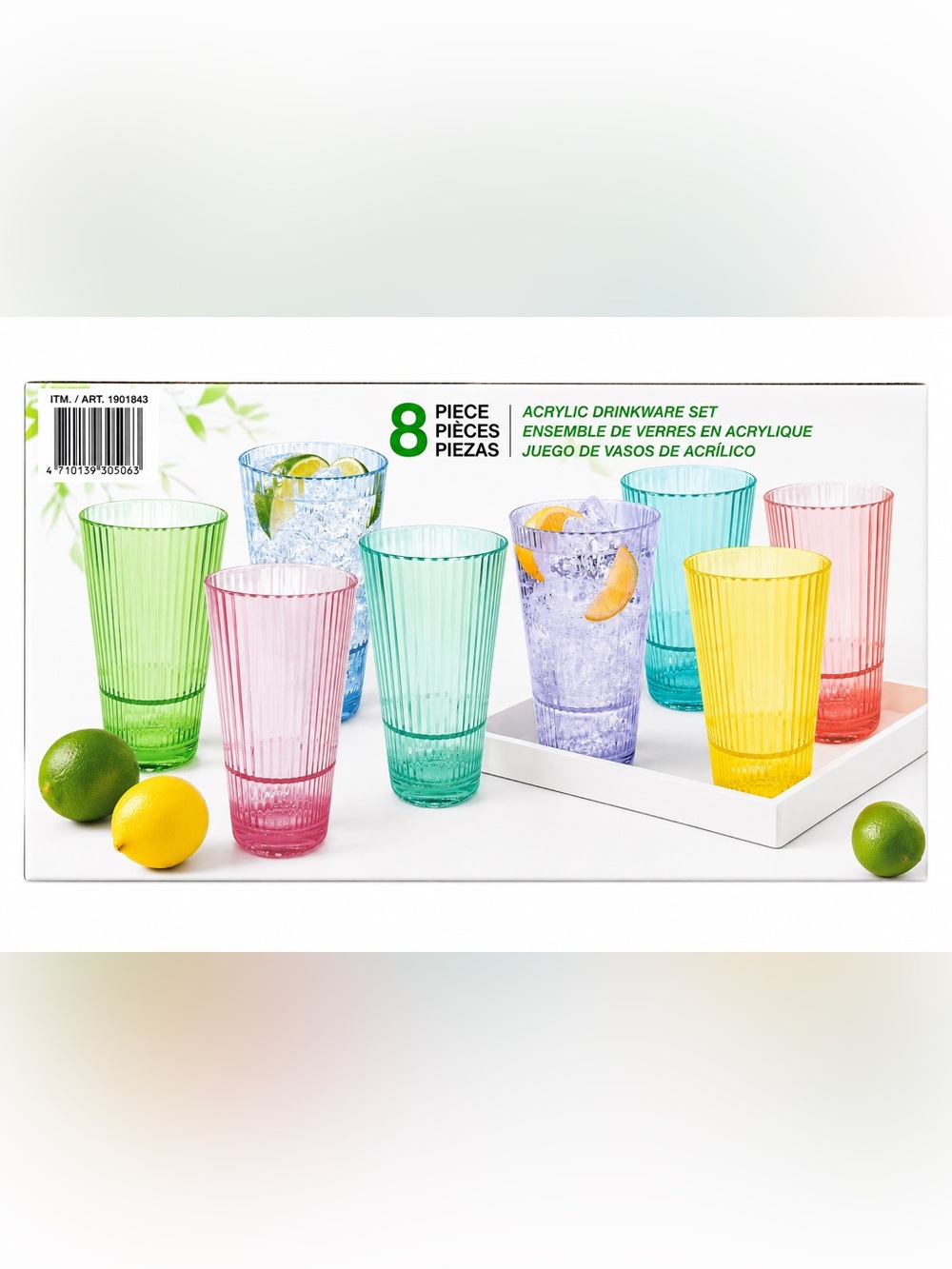 Jia Wei 8-Piece Multicolor Acrylic 22 oz Tumbler Drinkware Set